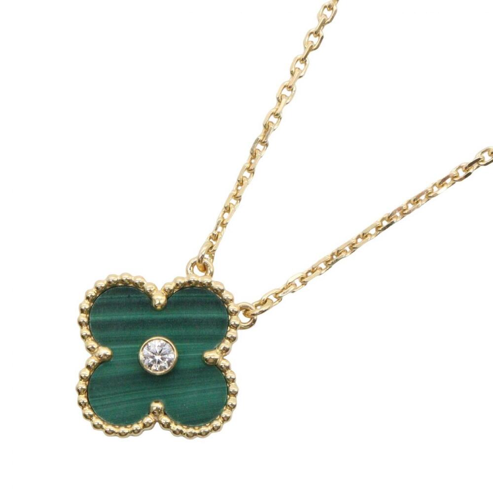 Van Cleef & Arpels Vintage Alhambra Malachite Diamond Necklace (18K Yellow Go...